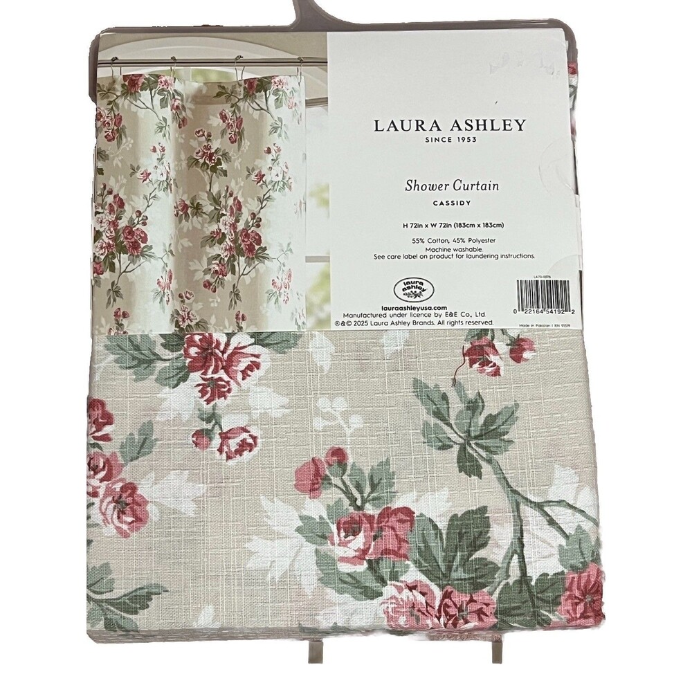 Laura Ashley Cassidy Pink Floral Cotton Blend Fabric Shower Curtain 72"x 72" New